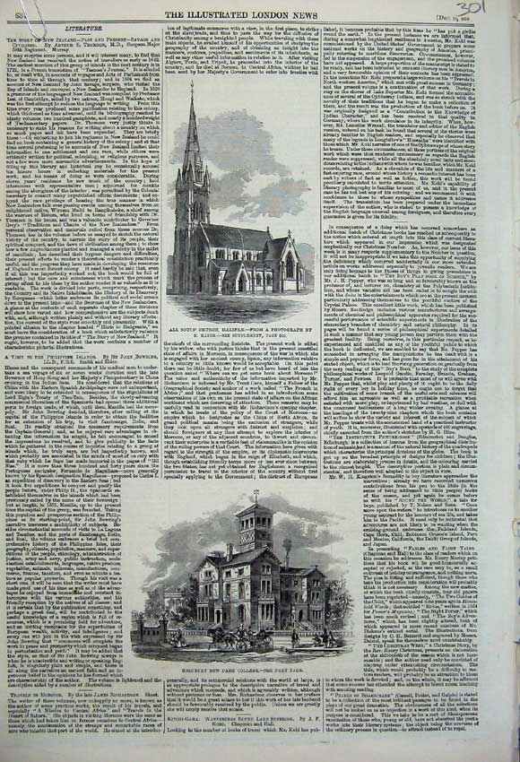 Old Antique Print 1859 Highbury Church Hiawatha Mendelssonh Portia India 19th