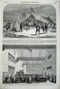 Old Antique Print 1859 Christmas Antarctic Telegraphing Room Bell Alley 19th
