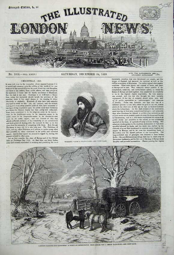 Old Antique Print 1859 Schamyl Carting Faggots Christmas Chessington Snow 19th