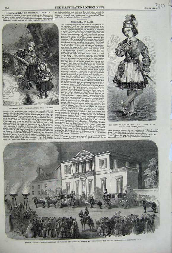 Old Antique Print 1859Prince Alfred Athens British Legation Clara Theatre 19th