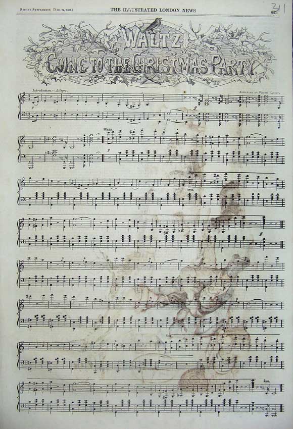 Original Old Antique Print 1859 Waltz Going Christmas Party Sheet Music Robin