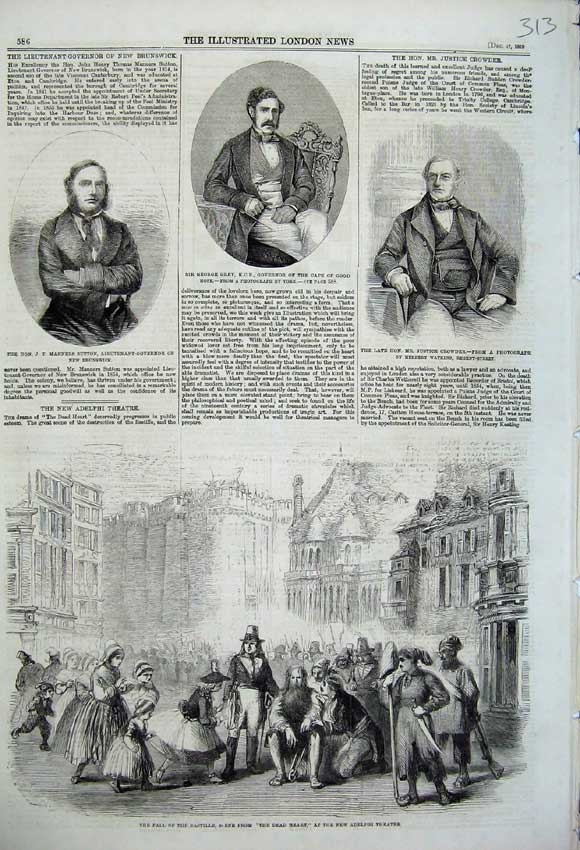 Old Antique Print Bastille Dead Heart Theatre 1859 Crowder Grey Manners 19th