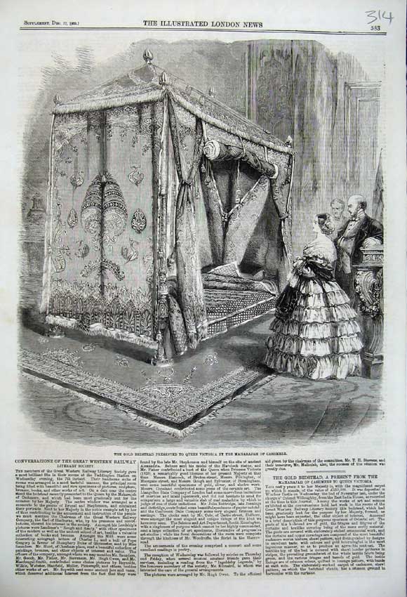 Original Old Antique Print 1859 GBeadstead Queen Victoria Maharajah Cashmere