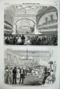 Original Old Antique Print 1859 Philharmonic Hall Liverpool Paddington Terminus