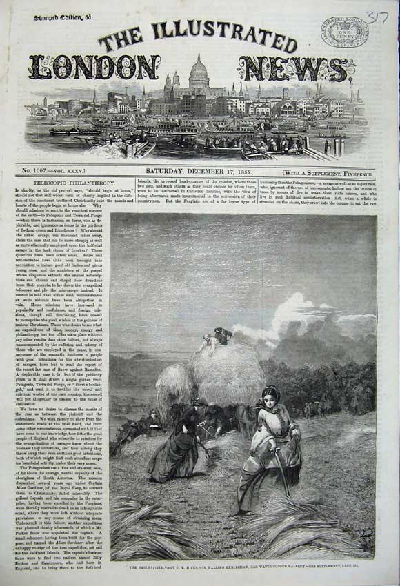 Old Antique Print 1859 Barleyfield Farming Haystack Hicks Wallis Gallery 19th
