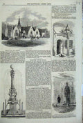 Original Old Antique Print 1859 Leamington School Fountain Beehive Public House