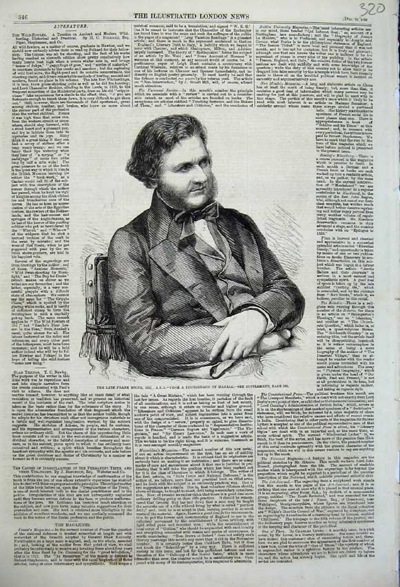 Original Old Antique Print 1859 Portrait Frank Stone Photograph Mayall Man 19th