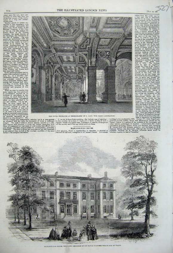 Original Old Antique Print 1859 Royal Exchange Marlborough House Prince Wales