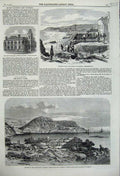 Original Old Antique Print Storm Torbay Seawall 1859 Minhead Townhall Sutton