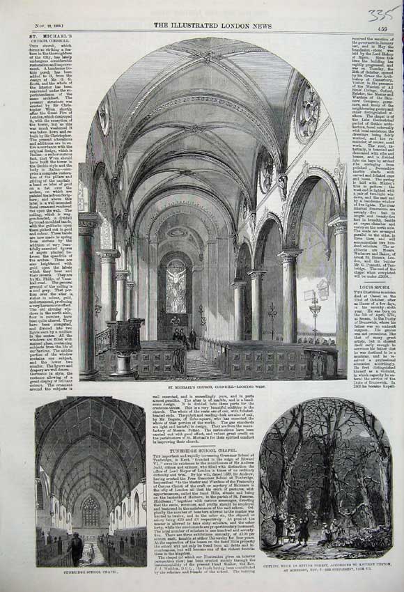 Old Antique Print 1859 Michael'S Church Cornhill Turnbridge Chapel Epping 19th