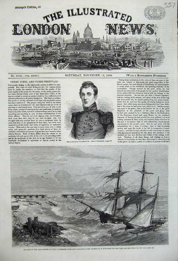 Old Antique Print 1859 Earl Waldegrave Storm Yarmouth Britannia Pier Ship 19th