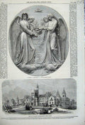 Original Old Antique Print University College Toronto Canada 1859 Bas-Relief