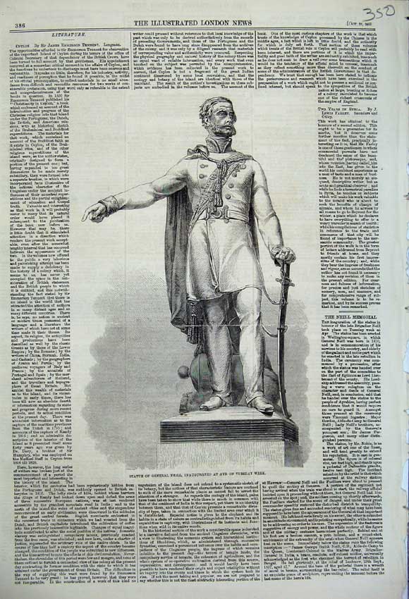 Original Old Antique Print 1859 Statue General Neill Sword Man Inaugurated Ayr