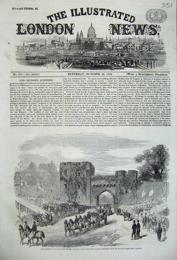 Original Old Antique Print 1859 Queen North Wales Penhryn Park Horse Carriage
