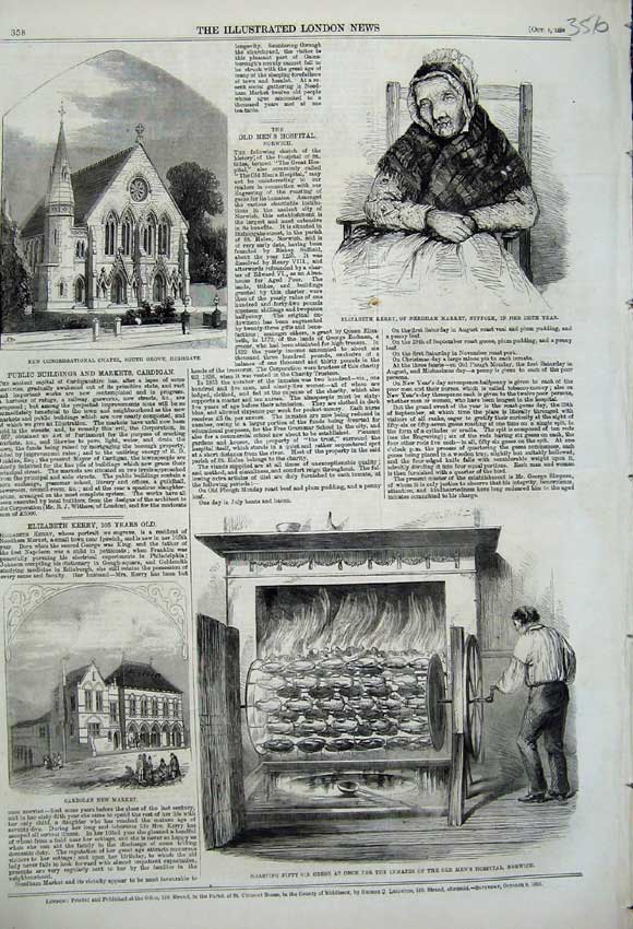 Old Antique Print 1859 Cardigan New Market Elizabeth Kerry Chapel Geese 19th