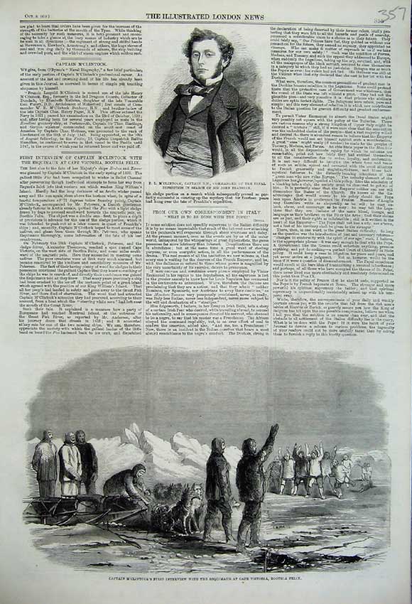 Old Antique Print 1859 Captain M'Clintock Esquimaux Cape Victoria Boothia 19th