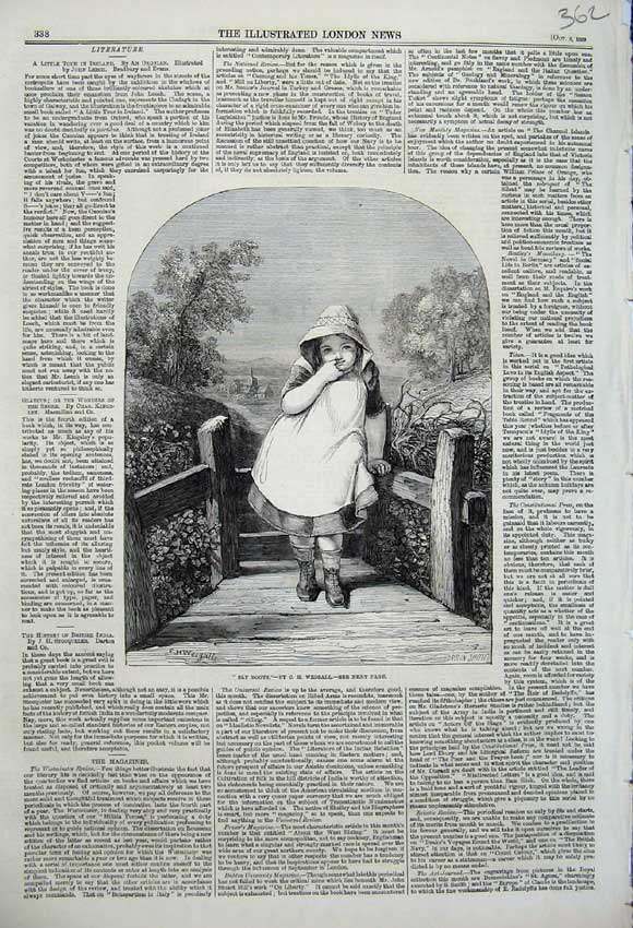Old Antique Print 1859 Little Girl Children Wooden Bridge Trees Country 19th