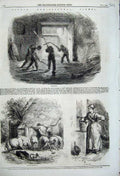 Old Antique Print 1859 Agricultural Thrasing France Farmyard Well Chicken 19th