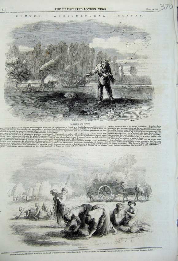 Old Antique Print 1859 Ploughing Sowing Gleaning Farming France Haystack 19th