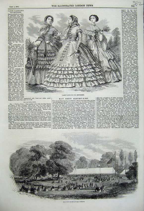 Original Old Antique Print Paris Fashion 1859 Harvest Home Brent Agricultural