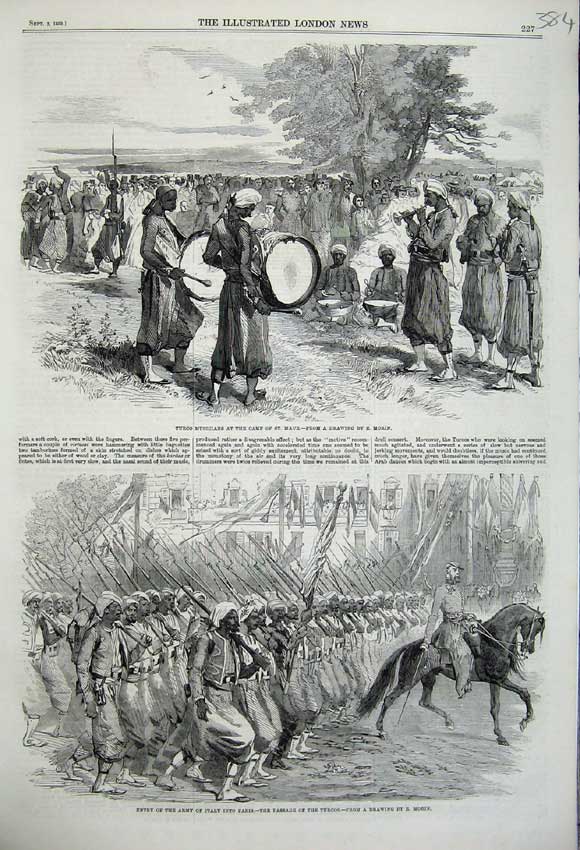 Original Old Antique Print 1859 Turco Musicians Camp Maur Army Italy Siers War