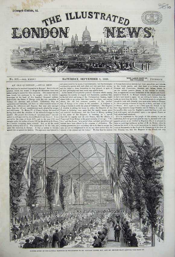 Old Antique Print 1859 Dinner Liberal Electors Winchester Carter Lefevre 19th