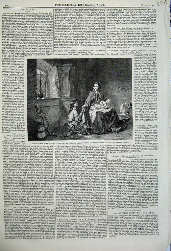 Original Old Antique Print 1859 Mother'S Hope Haynes Baby Children House Art