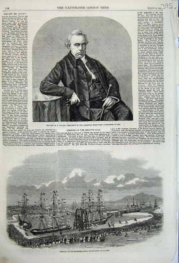 Old Antique Print 1859 Rev Waddy Methodist Church Marshall Dock Silloth 19th