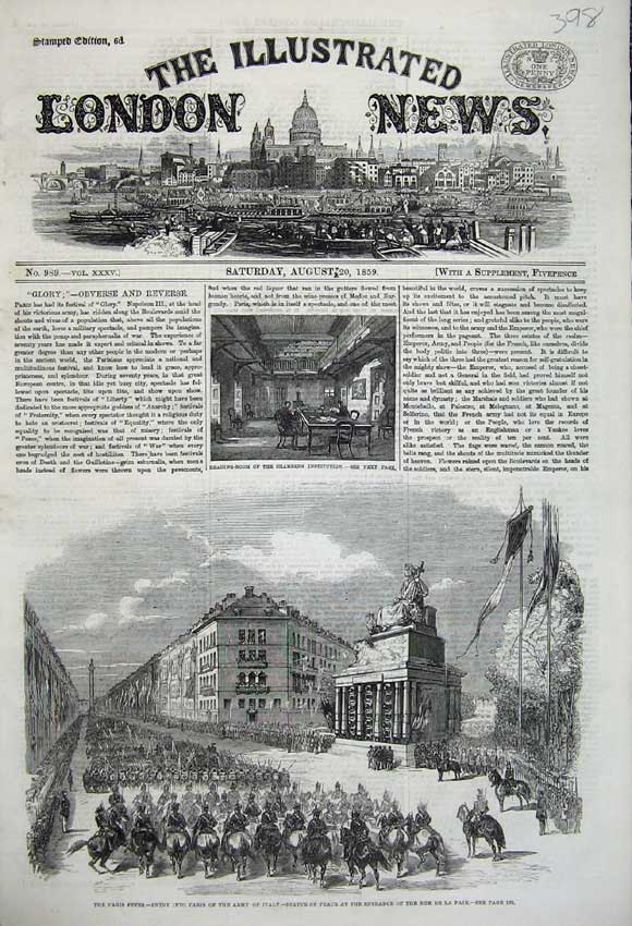 Old Antique Print 1859 Paris Army Italy Statue Peace Chambers Institution 19th