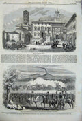 Old Antique Print Grand Square Perugia 1859 Swiss Troops Naples Grapeshot 19th
