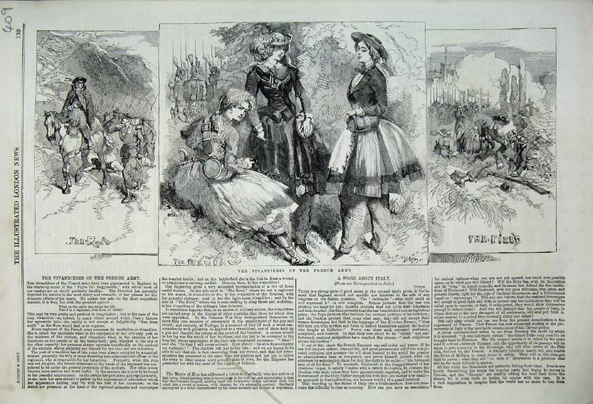 Old Antique Print 1859 Vivandieres French Army Women War Horses Injured 19th