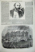 Original Old Antique Print 1859 War Robert Walpole Fire General Hospital Jersey