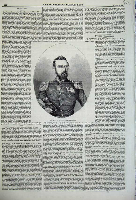 Original Old Antique Print 1859 Portrait King Sweden Army War Sier Man 19th