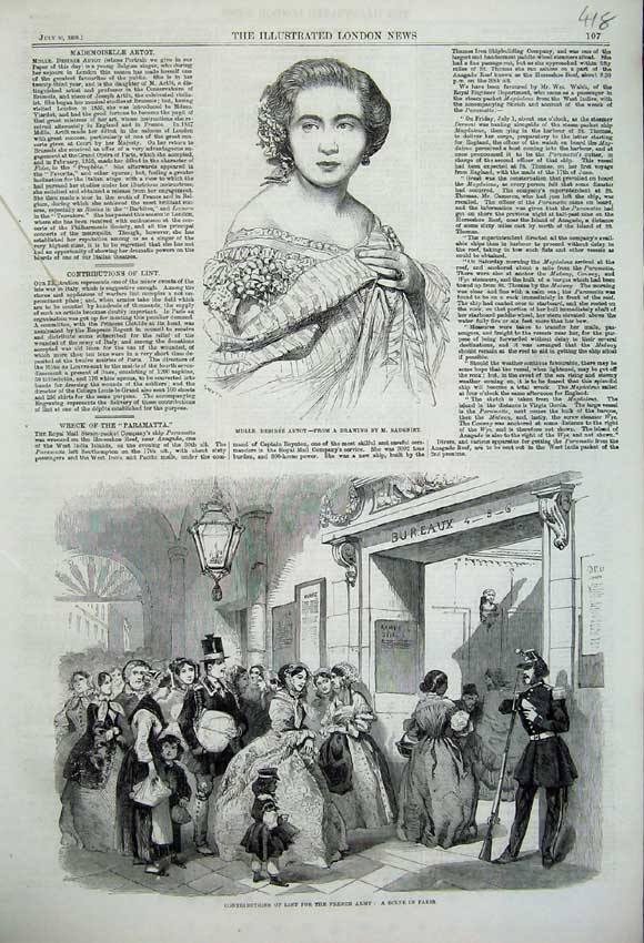 Original Old Antique Print Desiree Artot 1859 Gathering Lint French Army War