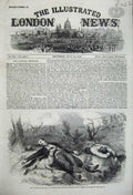 Original Old Antique Print 1859 Officer Man Dog Battle Magenta War Dead Army