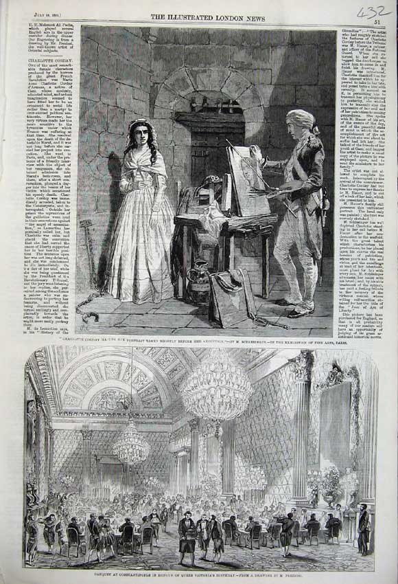 Old Antique Print 1859 Banquet Constantinople Queen Victoria Corday Art 19th