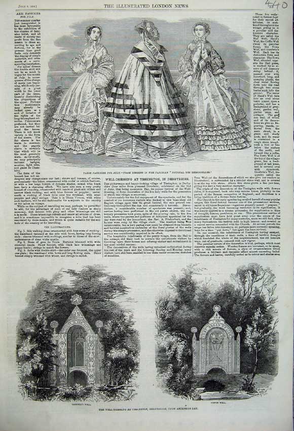 Original Old Antique Print Paris Fashion 1859 Goodwins Well Coffin Tissington