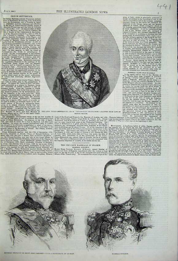Old Antique Print 1859 Portrait Prince Metternich Regnault M'Mahon Army 19th