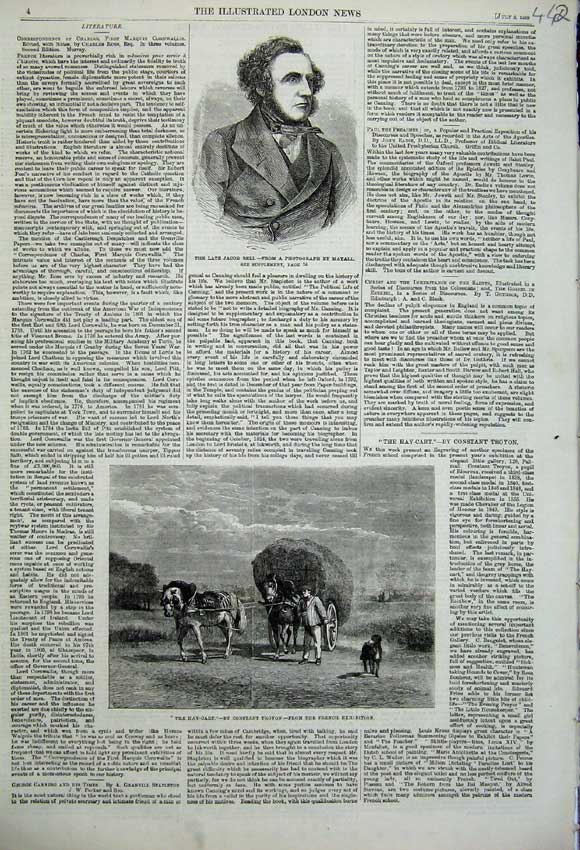 Old Antique Print 1859 Portrait Jacob Bell Hay Cart Farming Horse France 19th