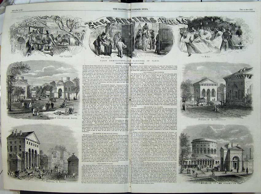 Antique Old Print 1859 Paris Barrier Military School Tavern Villette Ball 19th