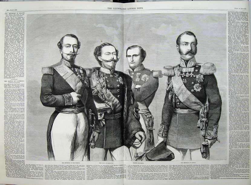 Old Antique Print 1859 Russia Emperor France King Sardinia Napoleon War 19th