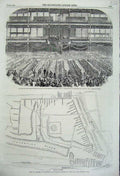 Old Antique Print Banquet Scots Guards Crystal Palace 1860 Plan Hyde Park 19th