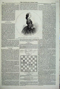 Original Old Antique Print 1860 Portrait Miss Augusta Thomson Chess Board Game