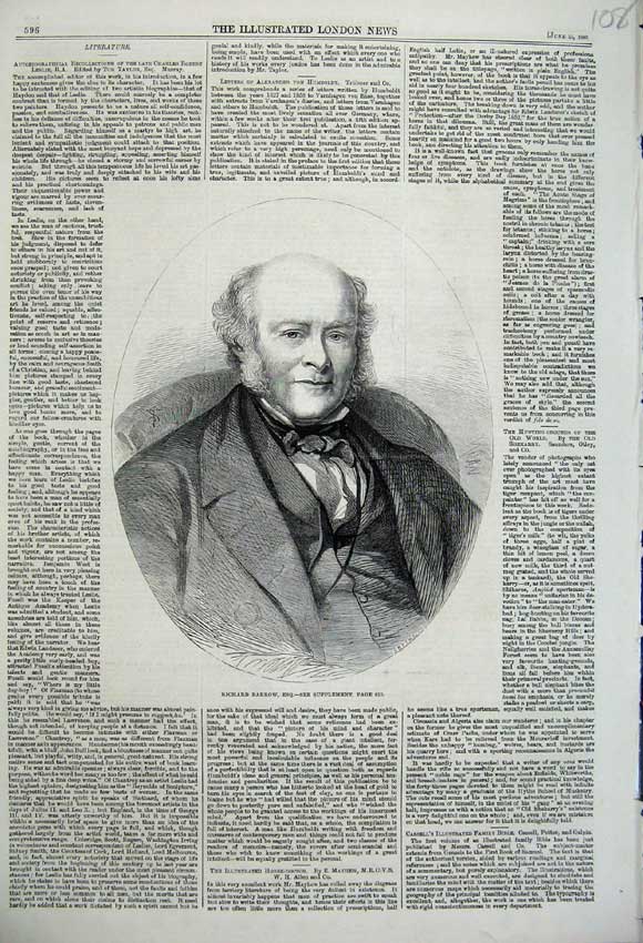 Original Old Antique Print 1860 Portrait Richard Barrow Esq Man 19th
