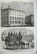 Original Old Antique Print Covent Garden Auction Debenham 1860 Tivoli'S Omnibus