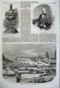 Original Old Antique Print 1860 Imperial Palace Jeddo Japan Macgowan Cup Watts