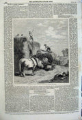Original Old Antique Print 1860 Farming Haystacking Horse Cart Farmer Hopkins
