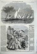 Original Old Antique Print 1860 Paris Fashion Yacht Club Surprise Violet Haidee