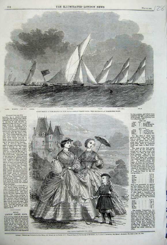 Original Old Antique Print 1860 Paris Fashion Yacht Club Surprise Violet Haidee
