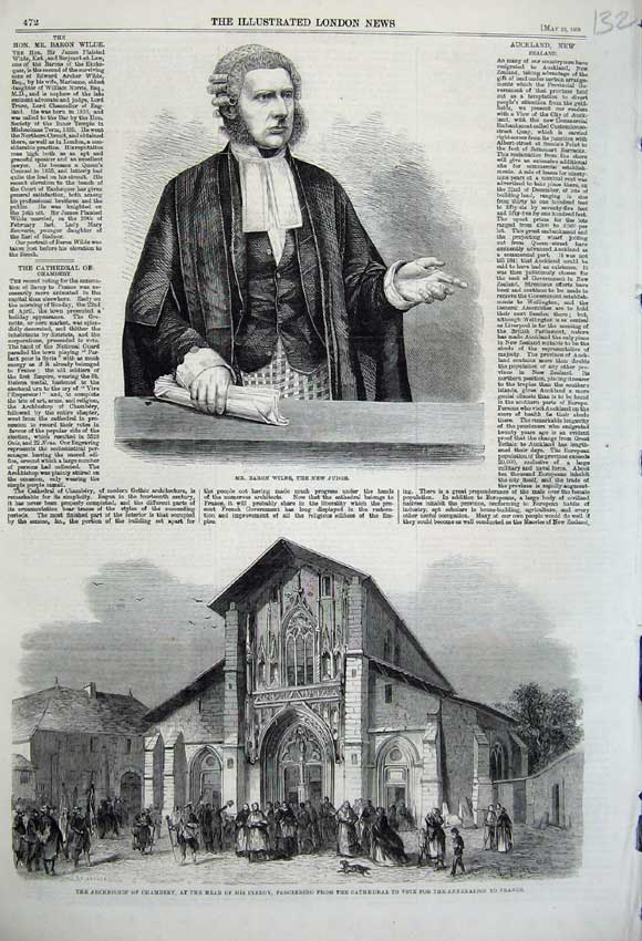 Original Old Antique Print 1860 Baron Wilde Judge Archbishop Chambery Cathedral